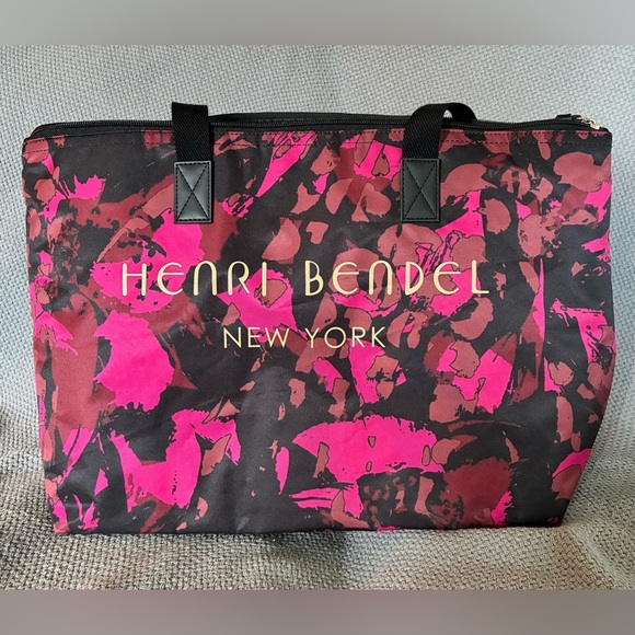 Henri Bendel New York Pink & Black Floral Pattern Nylon Tote w/Shoulder Straps - Picture 2 of 12